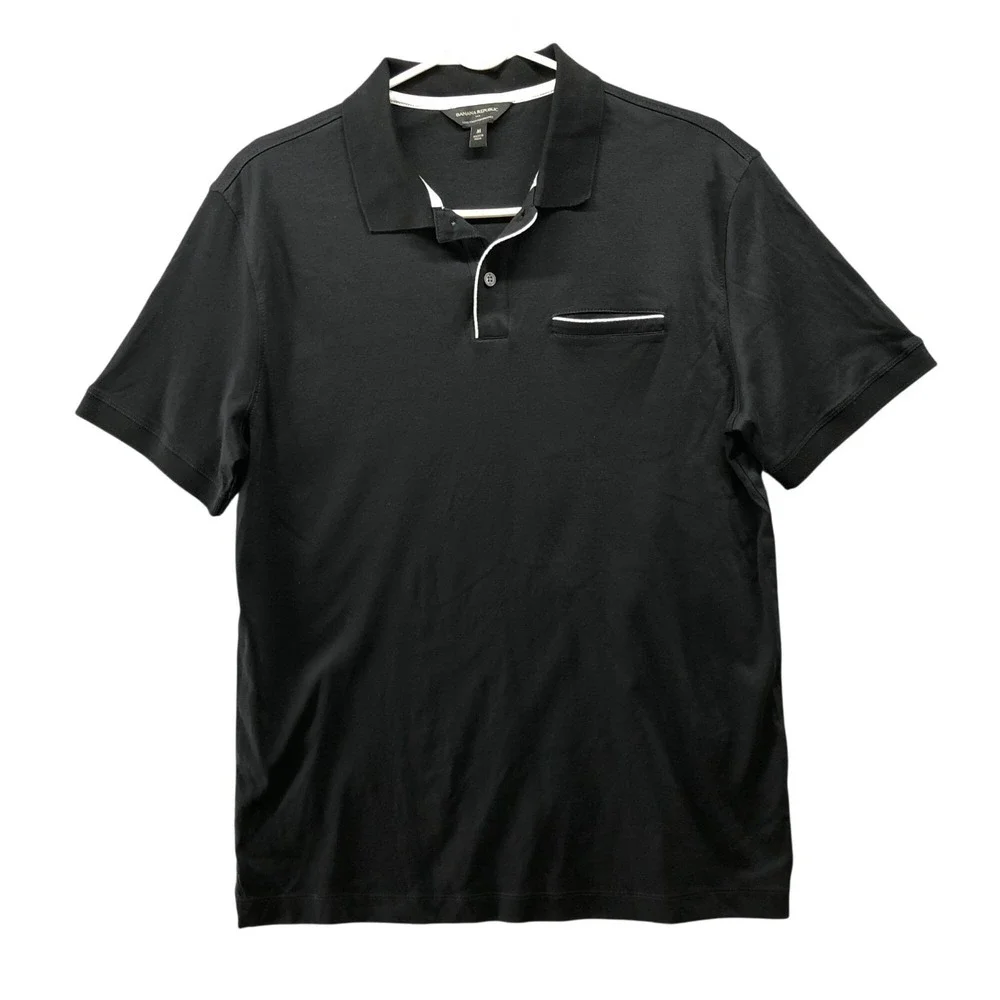 Banana Republic Luxe Touch Performance Polo Shirt Mens M‎ Black Short Sleeve